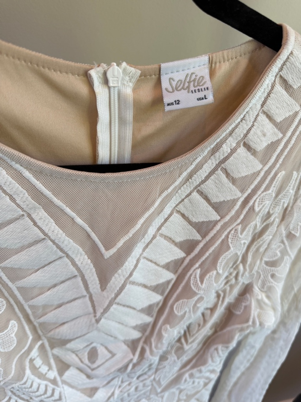 Selfie Leslie White Embroidered Lace Long-Sleeve Dress with pleated ruffle hem - Picture 5 of 8